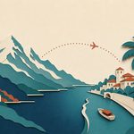 Una vetta alpina e un canale tropicale uniti da un arco di volo tratteggiato