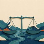 Una bilancia tra una vetta alpina e un'onda del lago