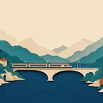Un ponte con un treno sopra un lago di montagna