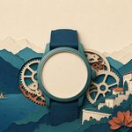 Un orologio da polso con ingranaggi sovrapposti, quadrante vuoto