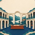 Una grande sala di biblioteca con scaffali ad arco e galleria
